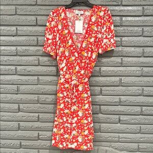 Floral Red Wrap Dress